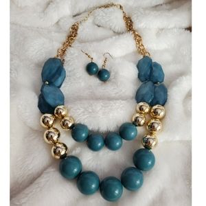 🆕️💜 Teal & Gold Necklace Set